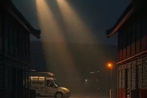 午夜理论片放映厅主推画面，暖黄色灯光洒在成排座椅上